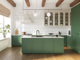 morgan kitchen cabinet replacement and resurfacing example of green retro modern kitchen of completed kitchen remodeling work
